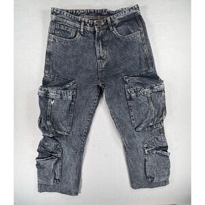 Craftmen Authentic Vintage Cargo Jeans Mens 34 Acid Wash‎ Black Multi Pocket Y2K